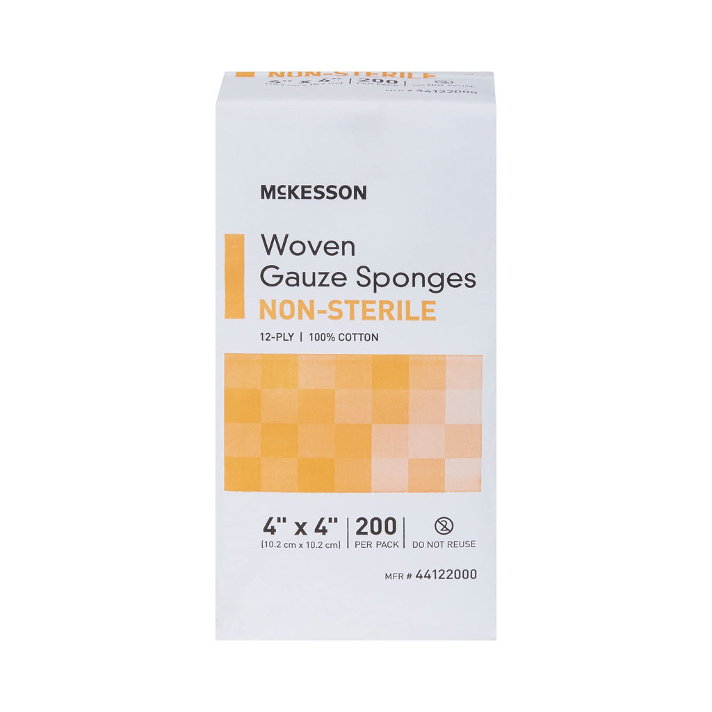 McKesson Non-Sterile Woven Gauze Pads 4x4 Inch [2000 Count] - 12-Ply 100% Cotton Breathable Woven Gauze Sponges for Wound Care & First Aid Medical Supplies