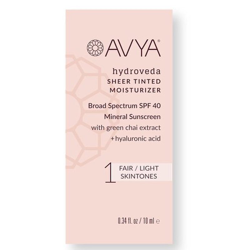 AVYA SPF 40 Sheer Tinted Moisturizer - Hydrating Hyaluronic Acid & Green Chai for Brighter Skin | Fair & Light Tone (0.34oz/10ml)