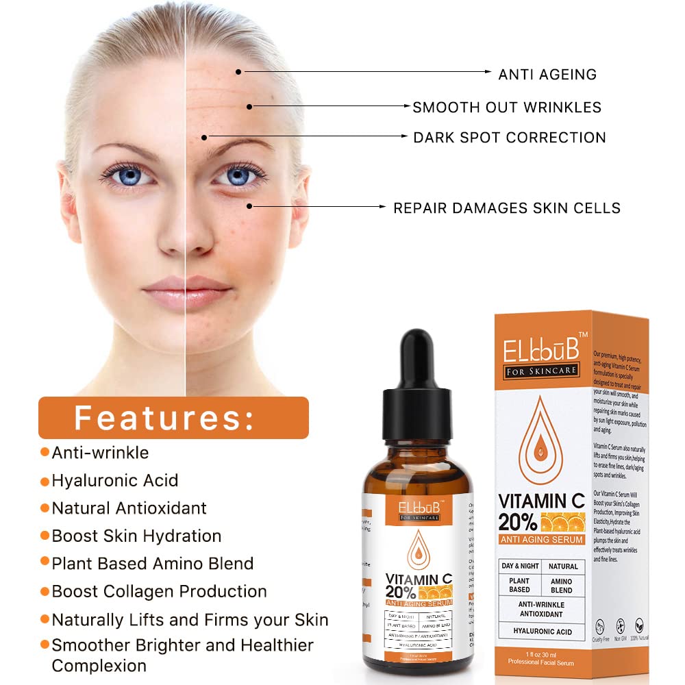 Premium 20% Vitamin C Serum For Face - (3PACK) with Hyaluronic Acid, Retinol & Amino Acids - Boost Skin Collagen,Hydrate & Plump Skin, Anti Aging & Wrinkle Facial Serum
