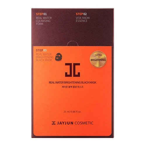 JAYJUN Real Water Brightening Black Mask, Pack of 10 Sheets, 25ml, 0.84 fl. oz., Brightening, Hydrating, Sheet Mask, 3 Step