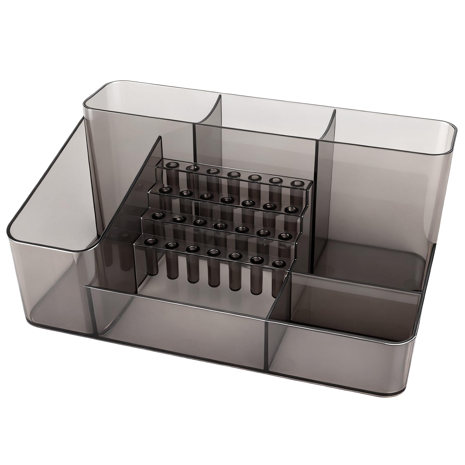 YINGJEE Nail Drill Holder & 28 Holes Nail Drill Bits Holder, Transparent Acrylic Nail Drill Machine Storage Box, Professional Nail Drill Organizer Case for Manicure tools (Gray)