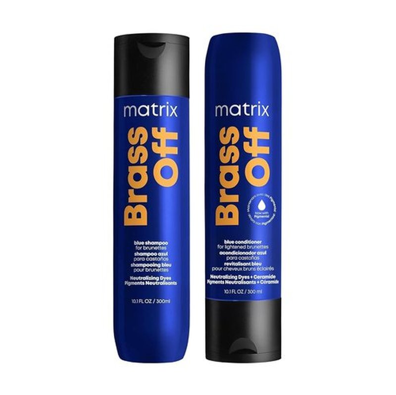 Matrix Brass Off Blue Shampoo & Pigmented Conditioner Set - Tones Brassy Orange Undertones | 10.1 Fl Oz, Vegan