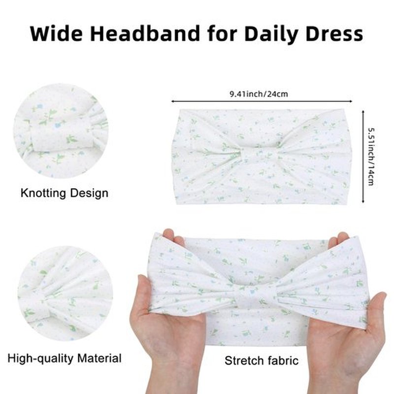 4 Packs Wide Headbands for Women Knotted Non Slip Fashion Cute Floral Printed Head Bands for Women’s Hair Large African Bandana Boho Hairbands Yoga Running Sports Workout Thick Turban Hair Accessories