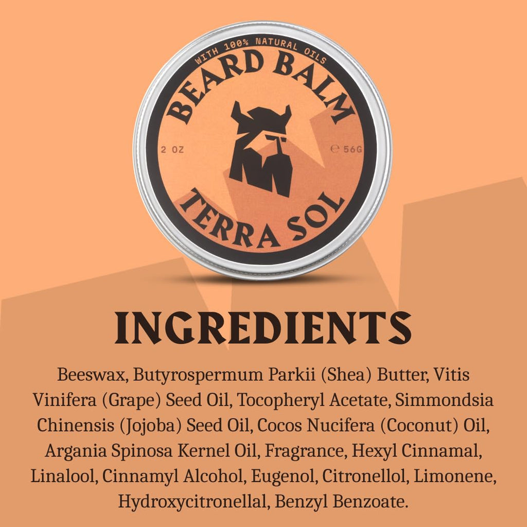 Striking Viking Beard Balm for Men (2 Ounce (Pack of 1), Terra Sol) - Leave in Beard Conditioner - Styling Balm Made with Naturally Derived Beard Butter, Argan & Jojoba Oils