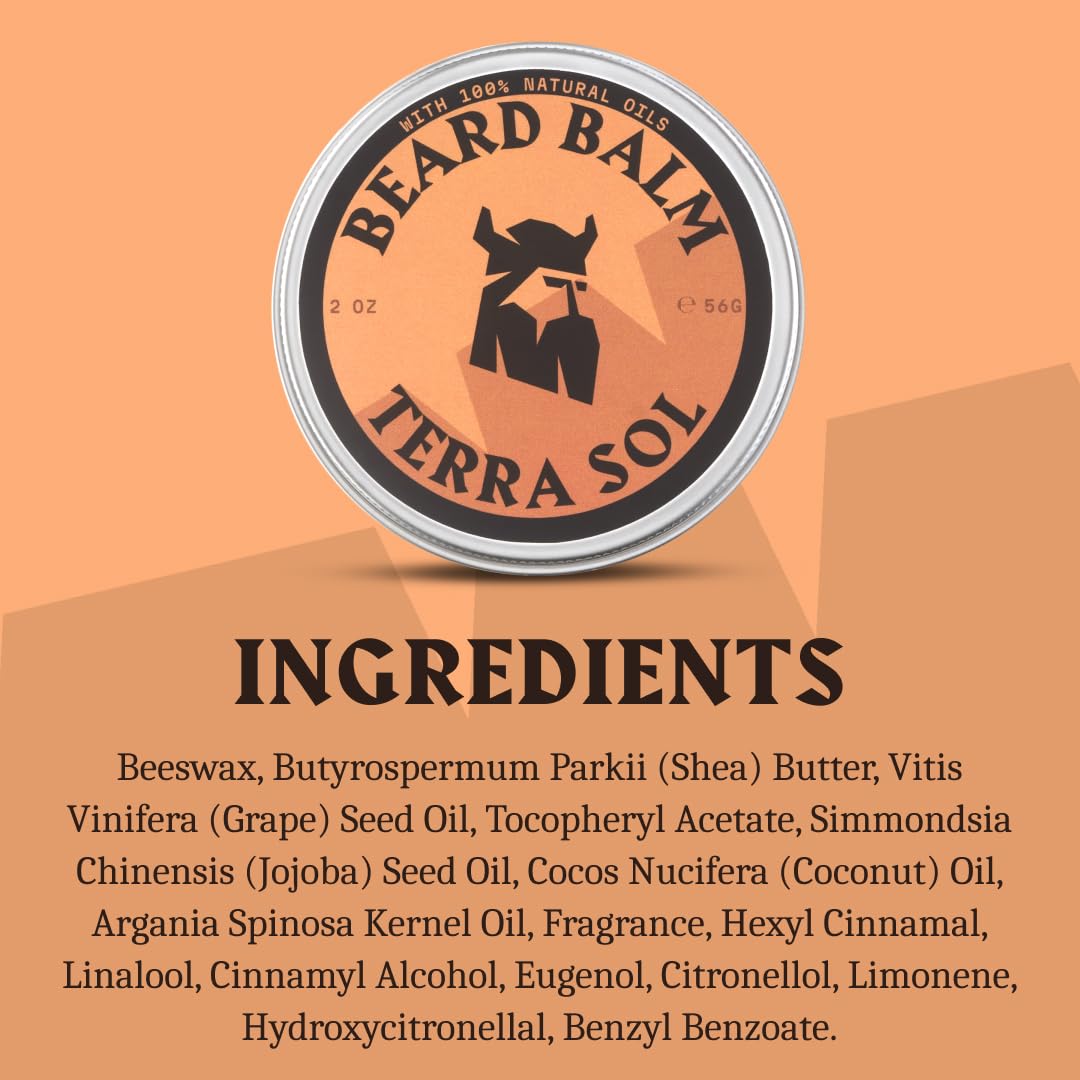 Striking Viking Beard Balm for Men (2 Ounce (Pack of 1), Terra Sol) - Leave in Beard Conditioner - Styling Balm Made with Naturally Derived Beard Butter, Argan & Jojoba Oils