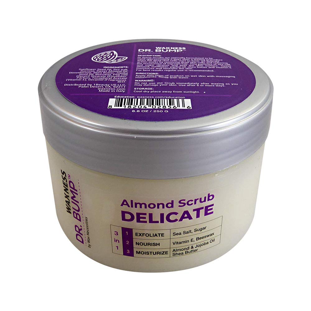 Waxness Dr. Bump Almond Delicate Exfoliating Scrub – Professional Pre & Post Wax Care – 8.8 oz (250 g) – Made in Italy
