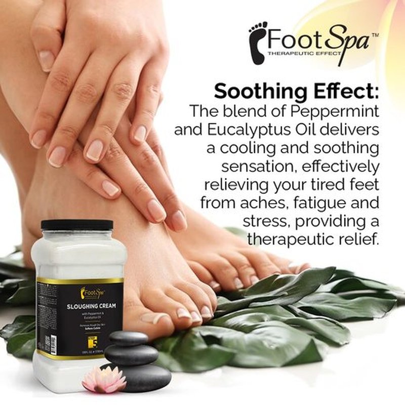 FootSpa - Foot Cream, Sloughing Lotion, Peppermint and Eucalyptus Oil, 128 Oz - Pedicure Massage Foot Care for Dry Cracked Feet, Scrub Gently, Exfoliating