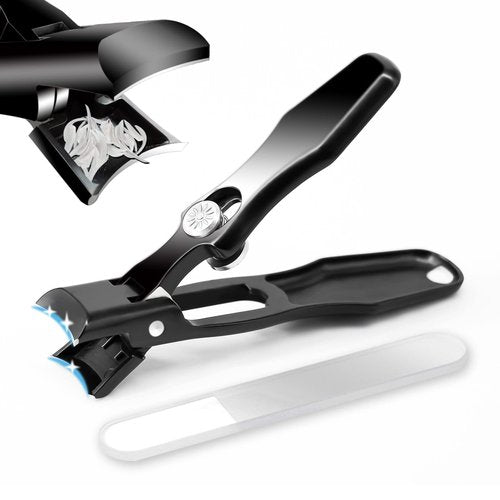 Fingernail Clippers with Catcher for Thick Nails No Splashing Toe Nail Cutter, No Splashing and Heavy Duty Luxury Nail Cutter Black