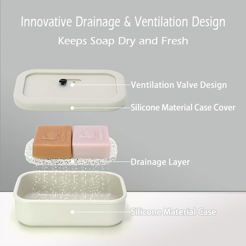AIDIMMING Travel Soap Case - Enhanced Leak-Proof Shatterproof Silicone Holder | Portable Off-White Design