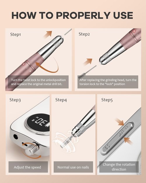 PUSHUJIA 45000 RPM Nail Drill - Brushless Cordless Efile LCD Display & Heat Reduction Tech for Acrylic Gel Nails (White)