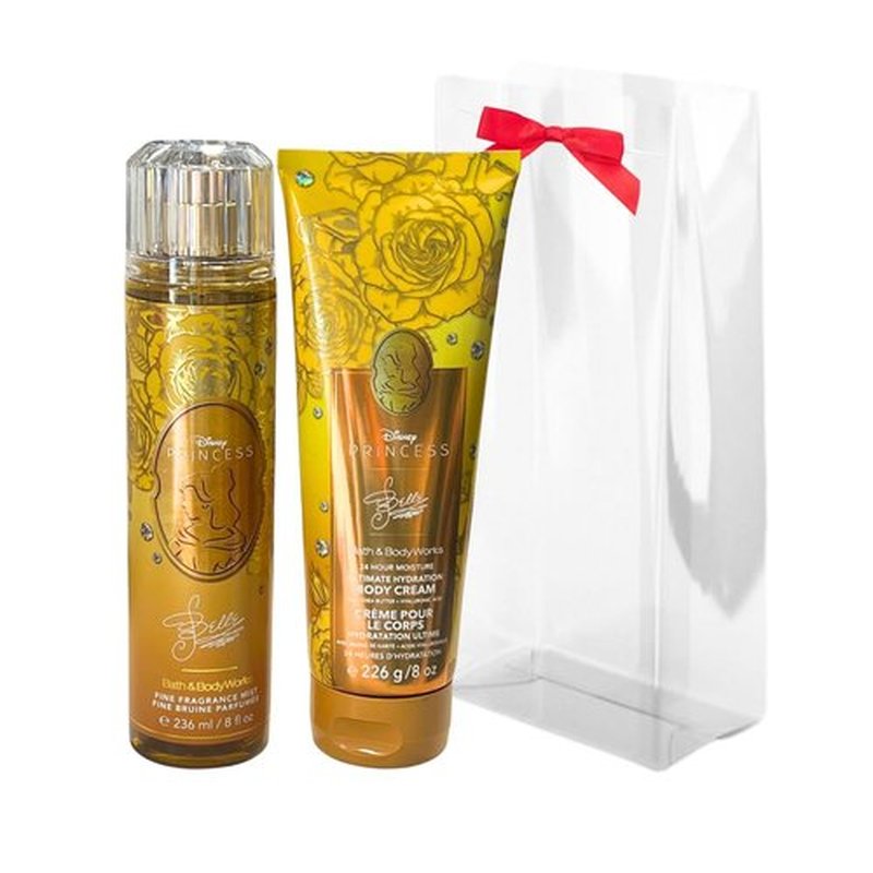 Bath & Body Works PRINCESS COLLECTION Fine Fragrance Mist & Ultimate Hydration Body Cream 2-piece Gift Set with a Bow for Holidays - Full Size – Limited Edition (Belle)
