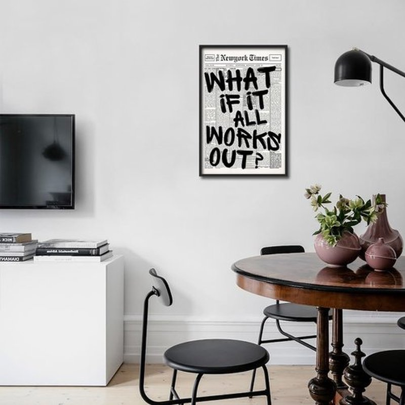 Trendy Luxury Wall Art | Black and White 'What If It All Works Out' Poster for Preppy Dorm Decor