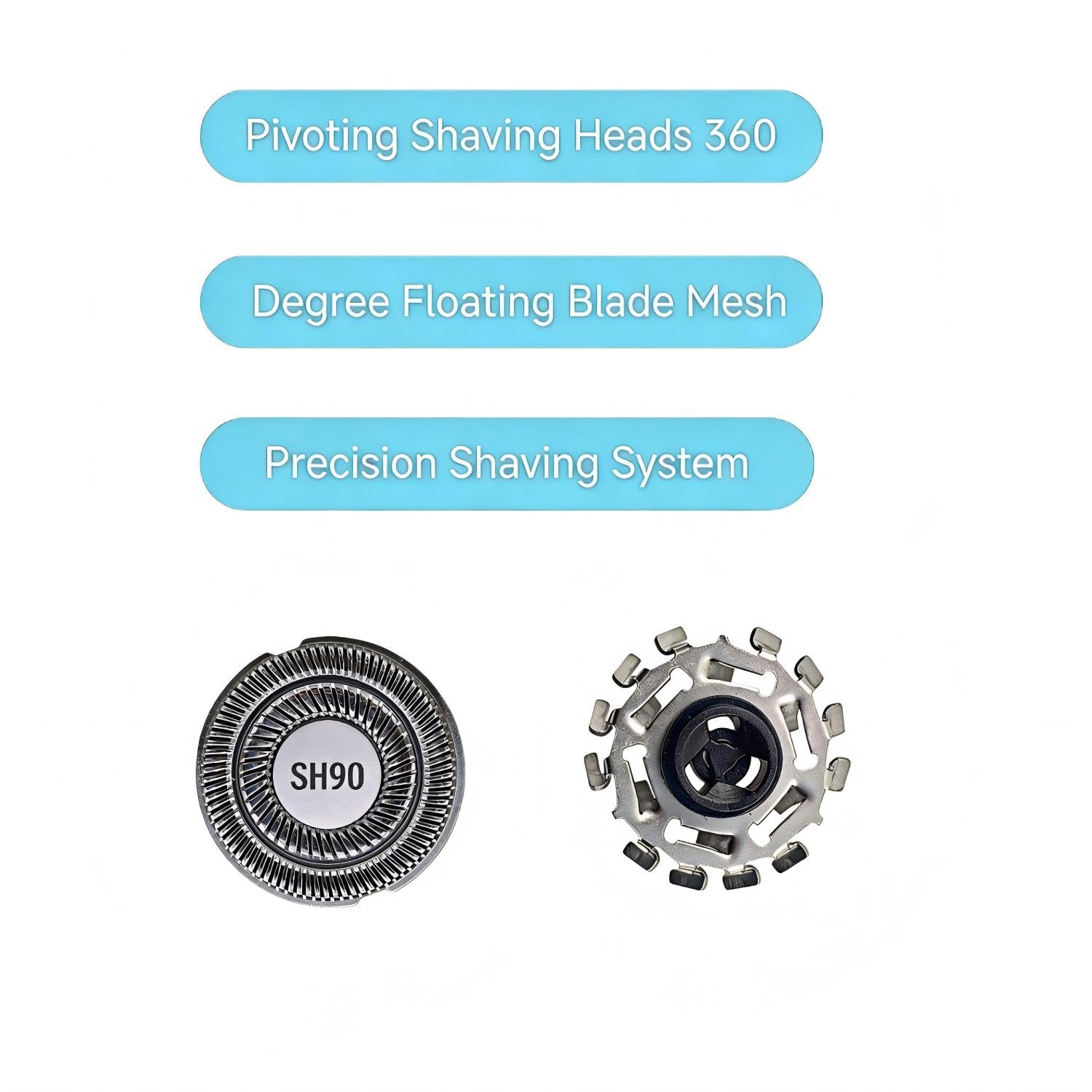 SH90 Replacement Shaver Heads Compatible with Philips Norelco Series 9000 (S9xxx) and 8000 (S8xxx) Electric Shavers, for Norelco S9000, S9311/27, S9311/84, S9311/87, S9321/88, etc.