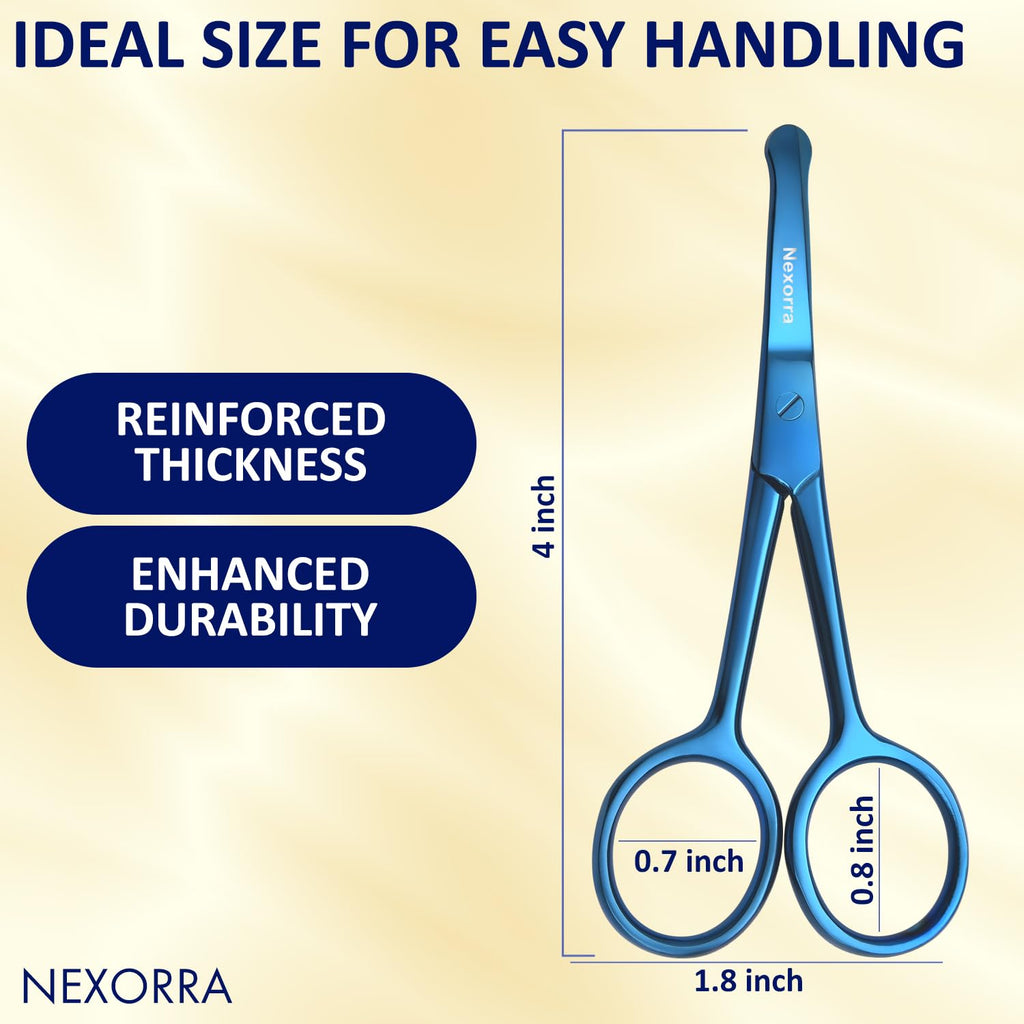 Nexorra Nose Hair Small Scissors for Men & Women Stainless Steel Safety Scissors for Facial Hair, Eyebrows, Beard, Ear & Eyelash Trimming Travel Grooming Tool with Rounded Tip Mustache Scissor.