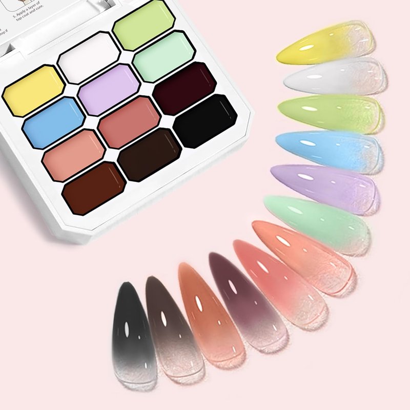 Woobena 12 Colors Pat Paint Nail Gel, Sponge Pat Gel Ombre Gradient Gel Nail Blush Blooming Aura Nails Drawing Stripper Floral Painting DIY Nail Art, No Wipe, UV/LED Curing