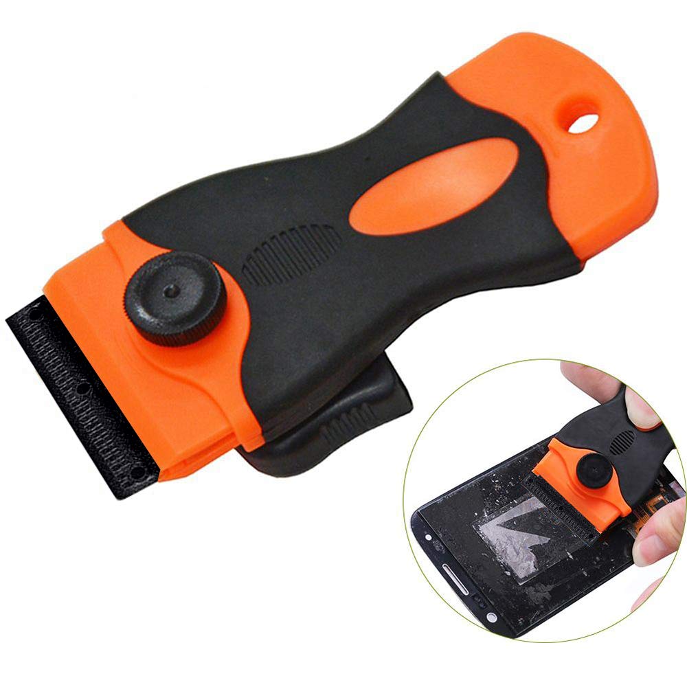 CANOPUS Plastic Razor Blade Scraper with 10 Double Edged Plastic Replacement Blades, Suitable to Remove Glue, Stickers, Decals, Gaskets, Auto Window Tint Vinyls, Black-Orange