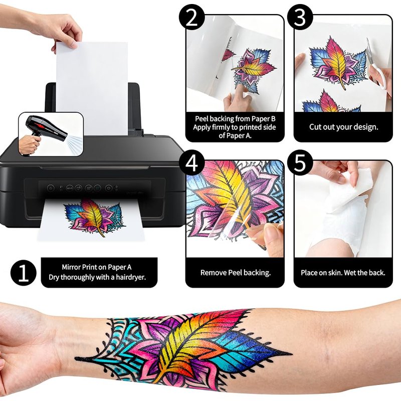 Welacer Printable Temporary Tattoo Paper for Inkjet Printer – 8.5"x11", 8 Sheets – Custom Tattoo Transfer Paper for Easter, Kids, Adults, Halloween, Christmas, Party, Festival
