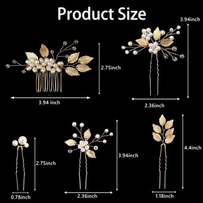 9PCS Gold Leaf Wedding Bridal Hair Pins Clips Vintage Hair Headpiece Jewelry for Bridesmaids Brides Flower Girls Hair Accessorie(Leaf Style)