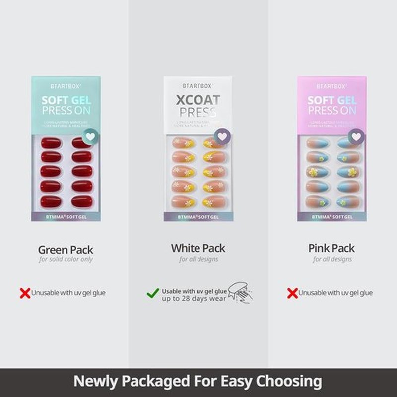 BTArtbox Press On Nails - Raspberry Red Almond Shape | 32 Soft Gel Nails Kit in 16 Sizes
