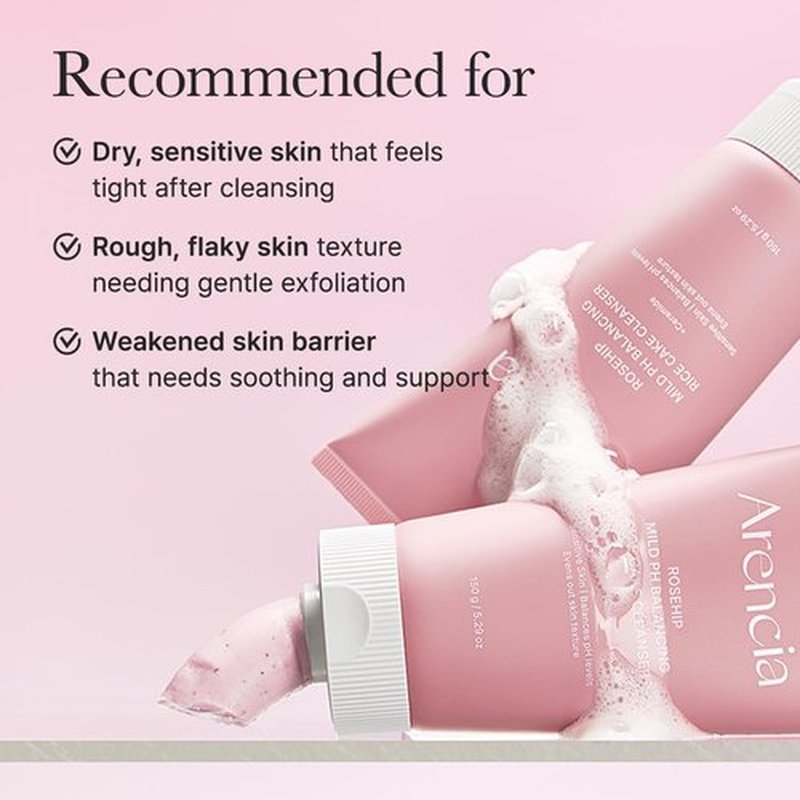 ARENCIA Rosehip Rice Cake Cleanser - pH Balancing Face Wash with Ceramide for Sensitive Skin, 5.29 oz