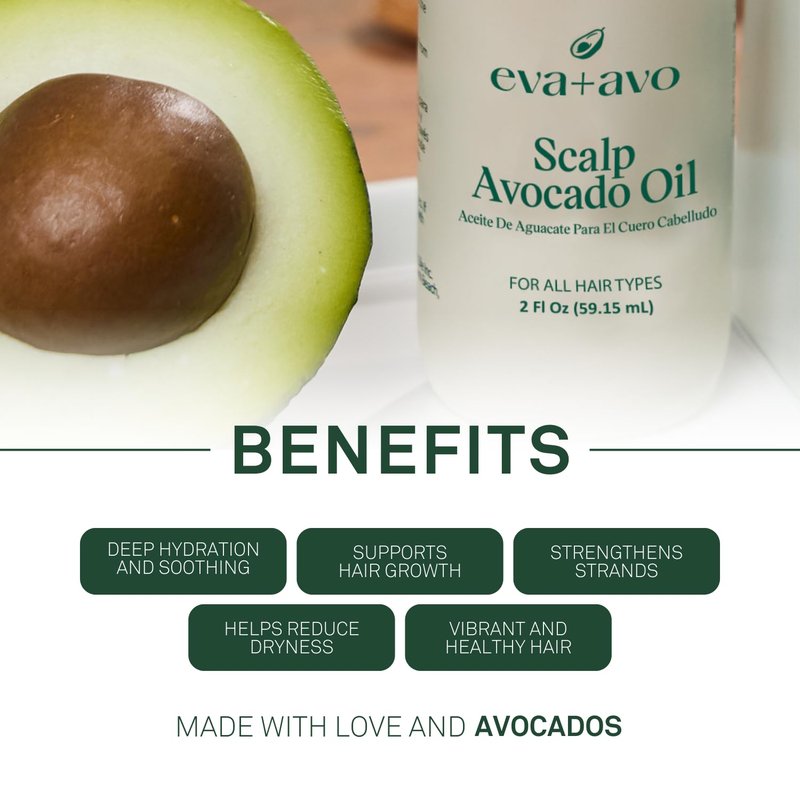 Eva + Avo Organic Scalp Oil with Avocado for Dry, Flaky & Itchy Scalp | Soothing Hair & Scalp Treatment for All Hair Types | Sulfate Free | Rose Scent | 2 Fl Oz
