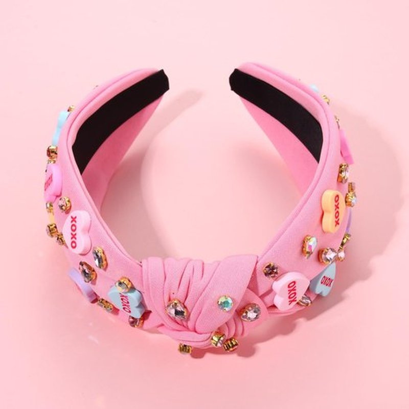 2PCS Valentine’s Day Headband for Women Conversation Heart Headband Rhinestone Crystal Jeweled Red Pink Knotted Headbands Love XOXO Hairbands Valentine’s Day Hair Accessories (2PCS Valentine's 2)