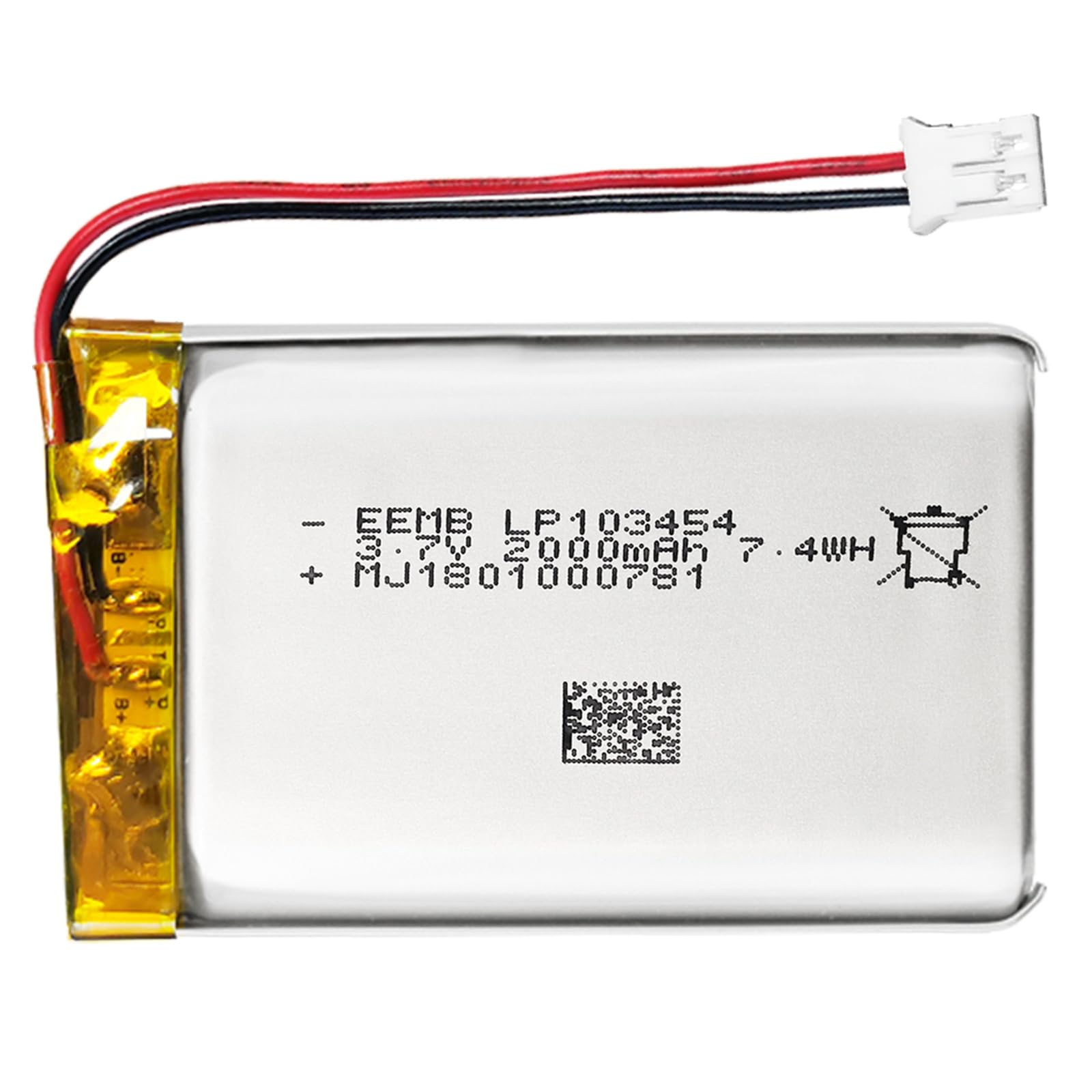 EEMB 3.7V 103454 2000mAh Lipo Battery Rechargeable JST 2.0mm 1-Pack