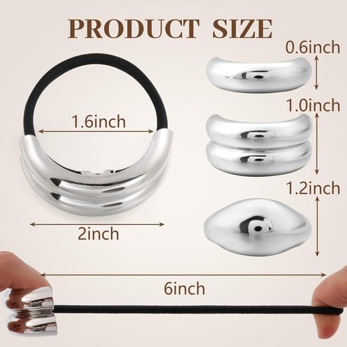 3PCS Silver Hair Ties, Metal Hair Ties for Thick Hair, Elegant Durable Geometric Design, Silver Hair Accessories Stretchy and Non-Damage Ponytail Holders, 3 Styles in Box Gifts Holiday