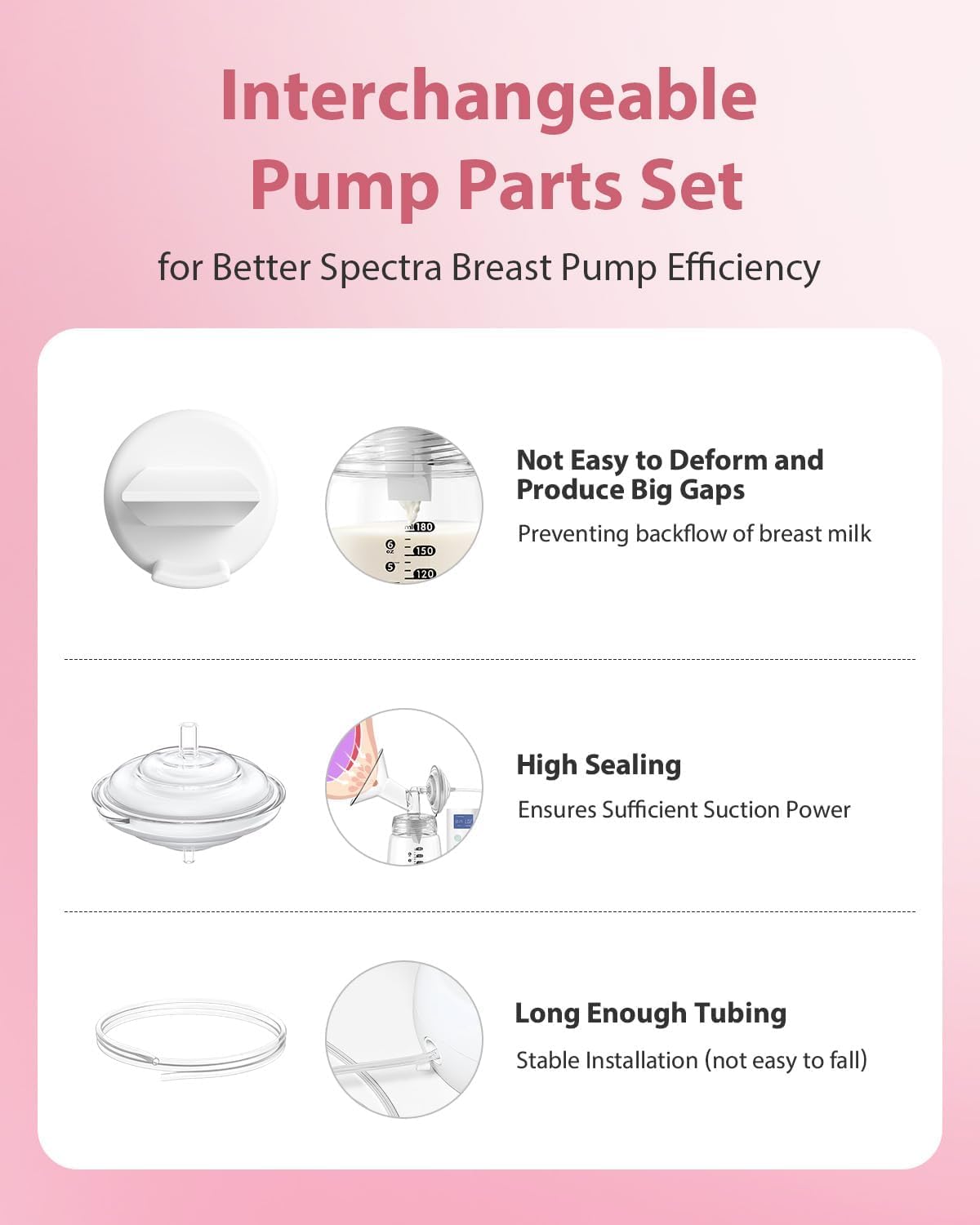 BALIME Pump Parts Compatible with Spectra S1/S2/9 Plus, Not Original Accessories, Full Set Replacements Include 24mm Flanges, Valves, Backflow Protectors (Duckbills Included), Tubings and Bottles