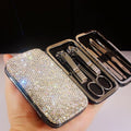 BestBling Bling Rhinestone Manicure Set Nail Clippers Pedicure Kit-8 Pieces,Stainless Steel Manicure Kit Pedicure Set Grooming Kits Nail Care Tools with Travel Case for Women Girls (Silver)