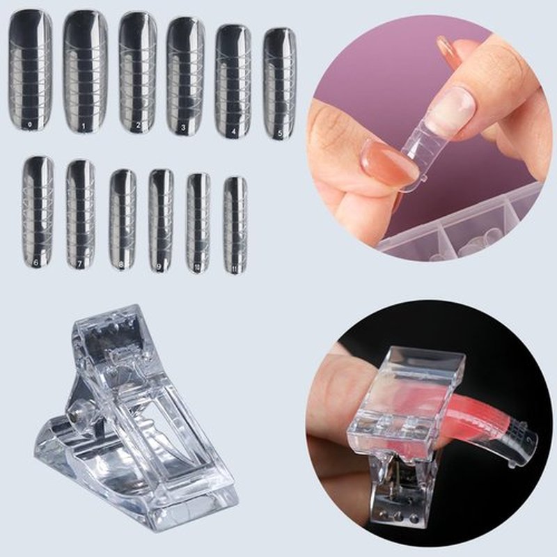 Fcozpjk Poly Extension Gel Nail Kit, Clear White Pink With Slip Solution Dual Builder Nail Forms, Clips for Poly Gel, Starter Kit for Home Manicure Set, Nude