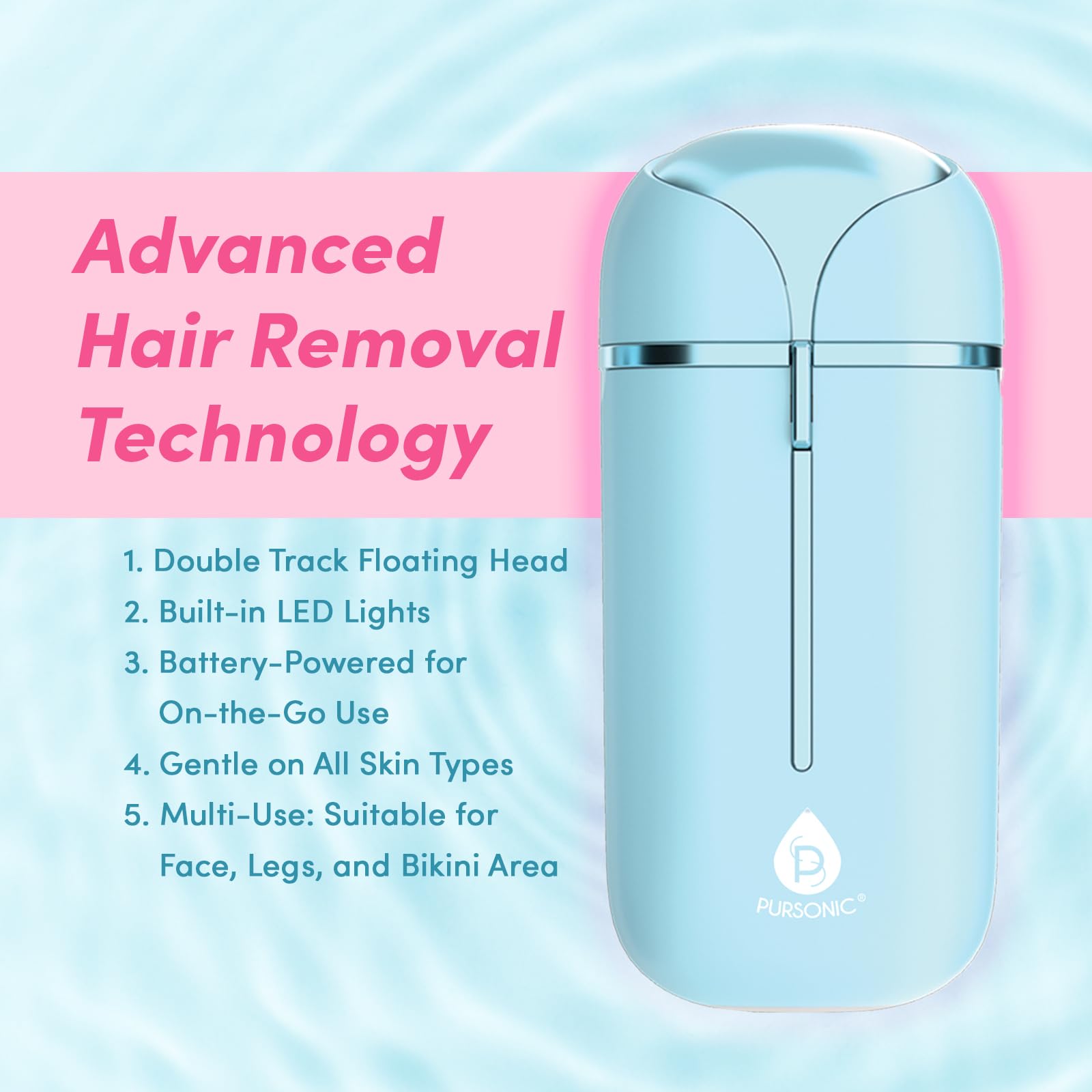 PURSONIC Electric Shaver for Women - Painless Facial Hair Remover, Bikini & Pubic Trimmer, Epilator