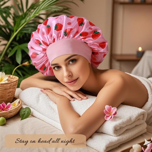 3+3 Large Satin Bonnets with Scrunchies for Women, Wide Band Hair Bonnet for Sleeping Braids Curly Hair, F