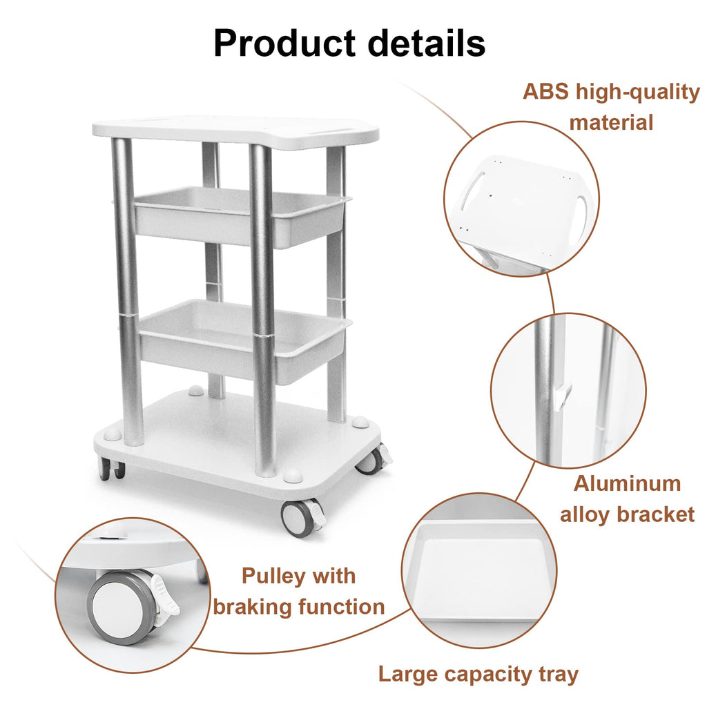 Facial Trolley Beauty Salon Cart 4 Layers Tray Sliver Colour Al Frame with White ABS Wheels Elitzia ETTRO5S