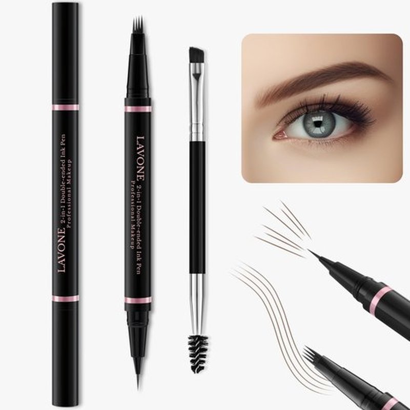 LAVONE Eyebrow Pencil, 2-In-1 Waterproof Eyebrow Pen, with 3 Tip Microblading Eyebrow Pen and Ultra-Precise Brow Pencil, Dual-ended Eyebrow Brush, for Eyebrow Makeup - Brown