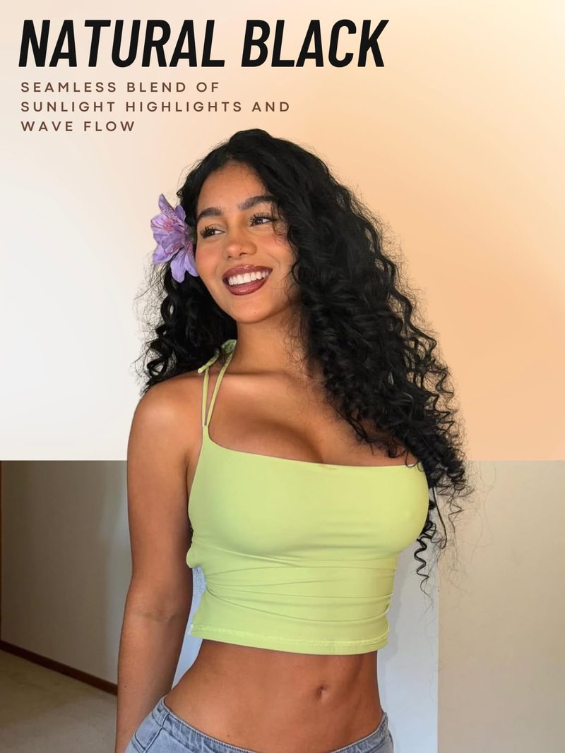 YKHJH 26 Inch Synthetic Lace Front Wig Black Curly Synthetic Wig Protein Fiber Like Human Hair, Glueless Water Wave Hair (Black)