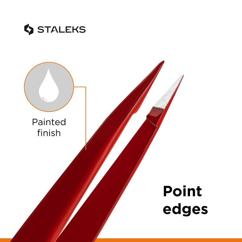 STALEKS PRO Expert 11 Type 5r Professional Eyebrow Tweezers (Red) – Pointed Stainless Steel for Spot Correction & Ingrown Hair Removal