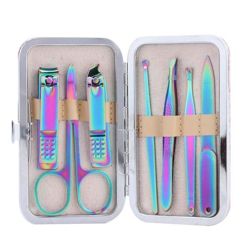 Nail Clipper Set – 7pcs Colorful Professional Stainless Steel Portable Travel Grooming Kit Nail Care Nail Scissors Kit Mens Women