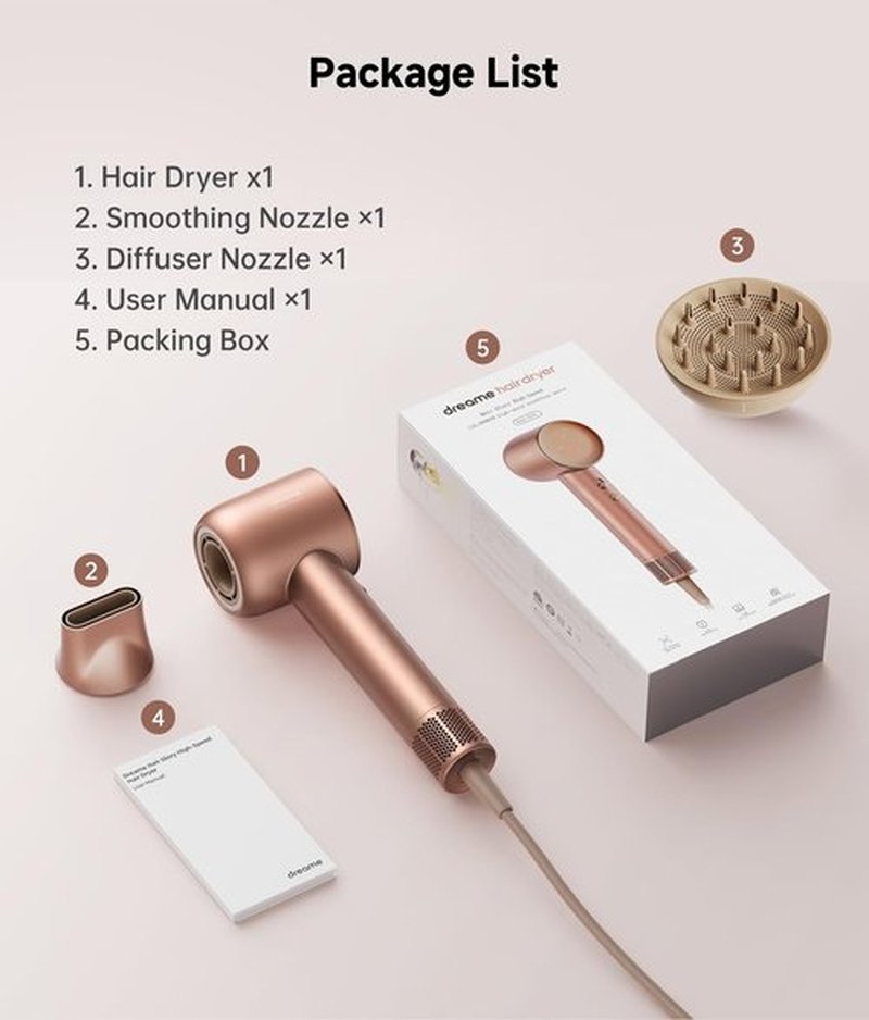 DREAME Hair Glory Combo High-Speed Hair Dryer, 110,000 RPM Motor, 300 Million Negative Ions, Fast-Dry in 2 Minutes, Lightweight & Quiet, Smart Temp Control, Ideal for Smooth, Shiny Hair