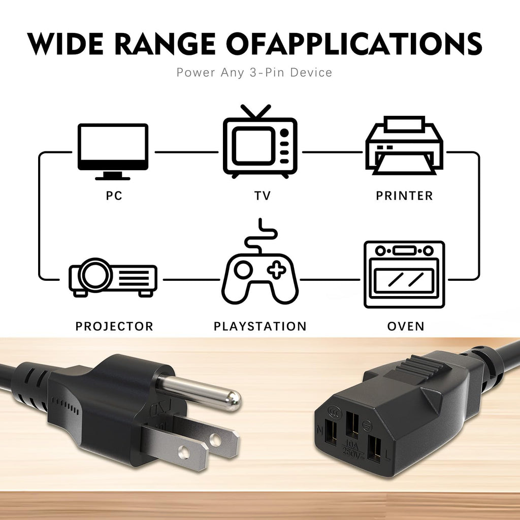 10 Ft AC Power Cord Compatible with Horizon Fitness Treadmills Ellipticals, Universal 3 Prong Power Cable Charger Replacement