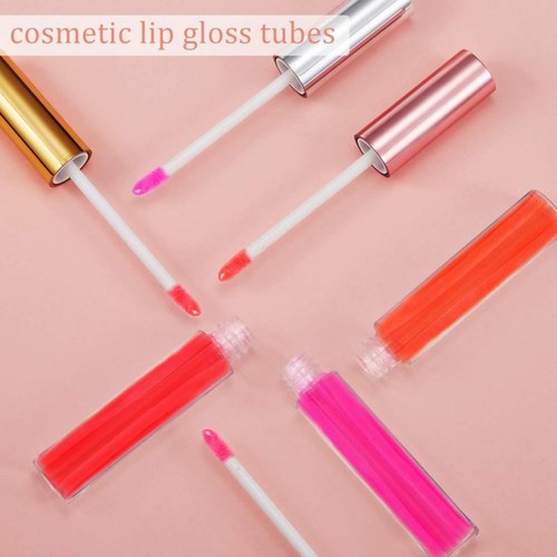 Blulu 30 Pcs 10 ml Lip Gloss Tubes Bulk Empty Refillable Lip Balm Bottle Clear Plastic Gloss Container Reusable Lipstick Bottle with Rubber Insert for Women DIY Lipgloss Cosmetics(5 Colors)