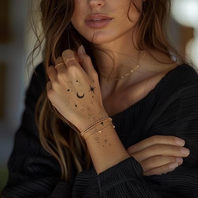 Everjoy Minimalist Temporary Tattoos for Women Small Finger Tattoos Fine Line Art Cute Flower Doodles Boho Style Decorations Tiny Fake Tattoos Kit with Tin Box for Women