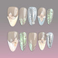 Luxury Press on Nails Medium Almond Handmade 3D Unique Reusable ABS Material Fake Nails French Tip False Nails with Designs Butterfly Pearls Art Petal Glossy Glue on Nails Thick Acrylic Nails(M)