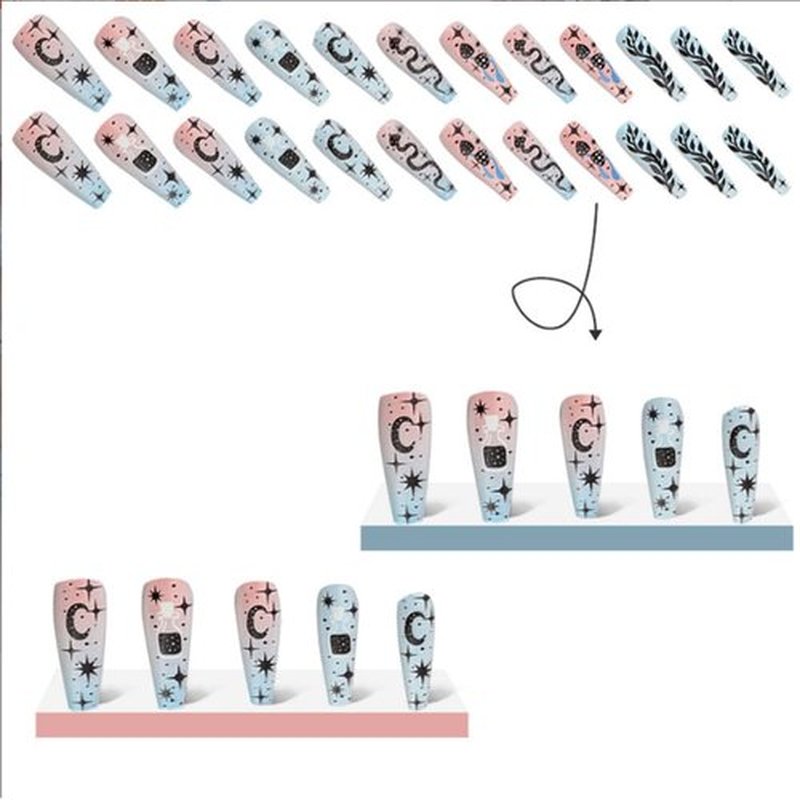 Kamize Long Press-on Snake Nails: Fake Blue Matte Graduating Full-Cover Acrylic False Nails - 24pc Set