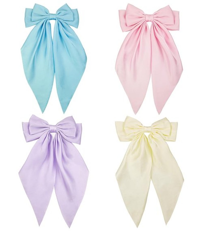 JGQUR Pastel Satin Bows Hair Accessories 4PCS - Long-Tail Bow Clips for Women, Sky Blue Lilac Light Pink Beige - Stylish Hair Barrettes for Spring and Casual Looks