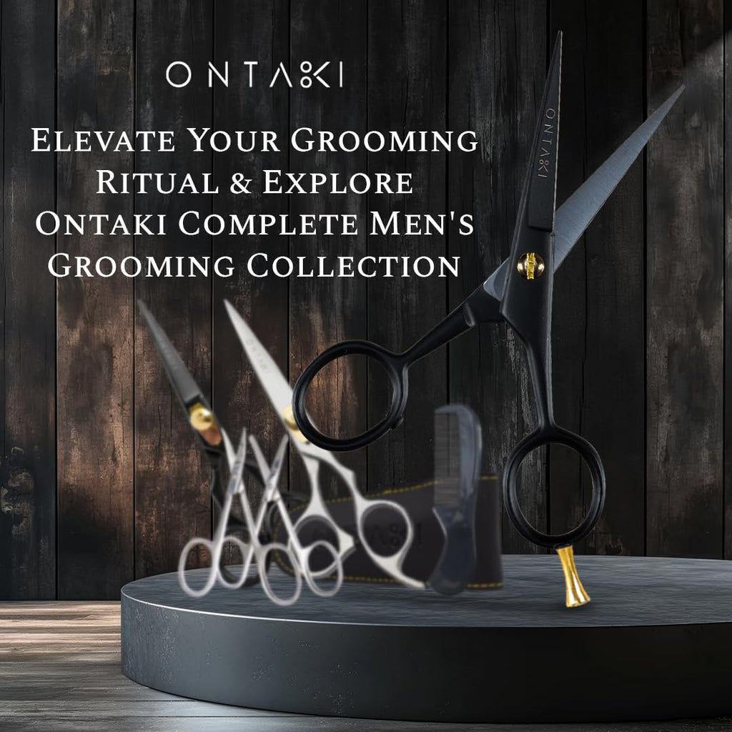 Ontaki Beard and Mustache Trimming Scissors & Combs for Men - 5" Black