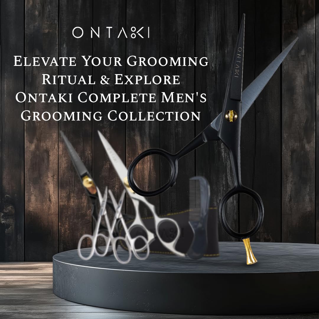 Ontaki Beard and Mustache Trimming Scissors & Combs for Men - 5" Black