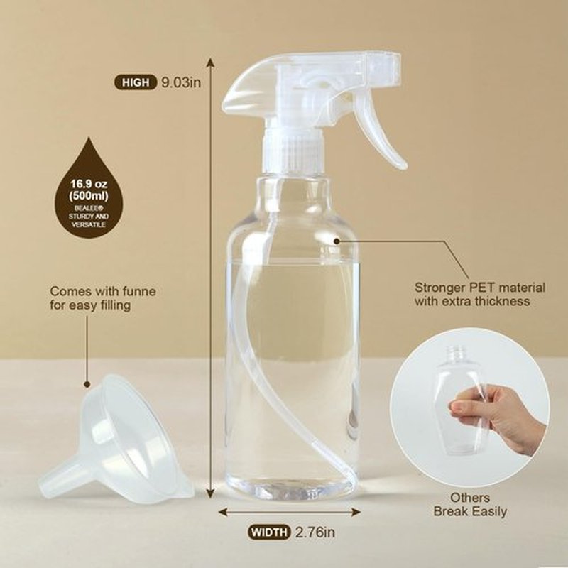 Skiennix Plastic Spray Bottles - 2-Pack, 16.9 Oz Heavy Duty Mist & Stream for Cleaning, Oils, Plants