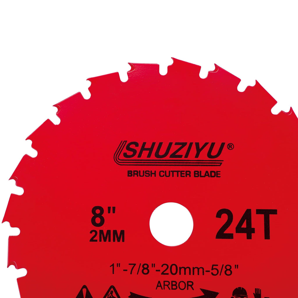 SHUZIYU, 2-Pack, 8", 200x2.0mm-24T, Arbor 1" with 7/8"-20-5/8" Washer, Muching Blade, Brush Cutter Blade, Steel Blade. Suitable for All Brand of Brush Cutter