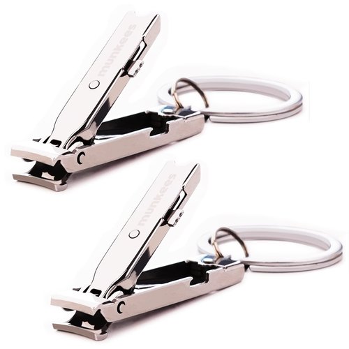 munkees Ultra-Thin Nail Clippers Keychain, Mini Foldable Nail Cutter with Key Ring, Small Portable Stainless Steel Pocket Manicure Set for Travel, Camping, & Outdoor (Stainless Steel, 2)